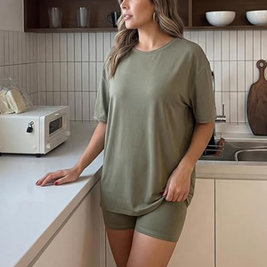 Women Plus Size Oversized T Shirt and Biker Shorts <b>Matching</b> Outfit Casual Lounge Wear - Product Image 6