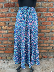 กระโปรงแม็กซี่โบโฮขายดีปี 2026 กระโปรงผ้าฝ้ายพิมพ์ลายบล็อกสำหรับผู้หญิง กระโปรงทรงยิปซีหลายชั้น ทำมือ ราคาโรงงาน - Product Image 2