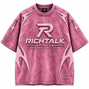 เสื้อยืดแขนสั้นโอเวอร์ไซส์ผู้ชาย ปักโลโก้ 3 มิติ สีชมพู สปอร์ต คอกลม ผ้าถัก ระบายอากาศ สตรีทแวร์ ผ้าฝ้ายเจอร์ซีย์ RICHTALK - Product Image 1