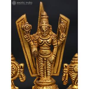 Petite statue en laiton de 4 pouces de Tirupati Balaji (Venkateshvara) avec symboles Vaishnava Sculpture Produit - Product Image 1