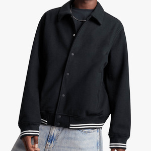 Unisex Black Varsity <b>Jacket</b> Stand Collar Double Breasted Casual Winter Wear <b>Fleece</b> Windproof <b>Thick</b> Streetwear Regular Fit - Product Image 6