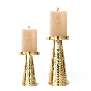 Vintage Bronze Textured <b>Candlestick</b> Set Rustic Wedding Centerpiece Tall Tapered Metal Pillar <b>Holders</b> - Product Image 5