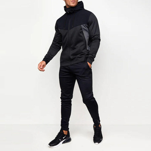 Conjunto de Sudadera Unisex Negra con Cierre de Cremallera, Manga Larga, Patrón Geométrico, Ropa Deportiva Casual, Bolsillos Laterales, Corte Holgado - Product Image 1