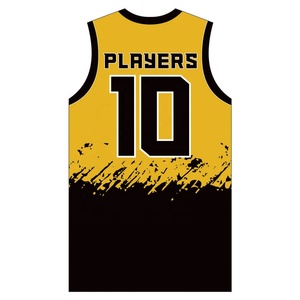 Ensemble de maillots de basket-ball sublimés personnalisés Jaune Noir Col en V Sans manches Séchage rapide Vêtements de sport pour adultes - Product Image 3