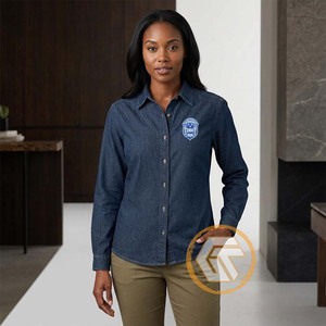 Chemise boutonnée décontractée pour femmes, sur mesure, ODM, pour la sororité Zeta Phi Beta, uniforme de bureau 100% coton, DENIM JEANS - Product Image 2