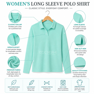 Polo de Manga Larga Personalizado para Mujer, de Secado Rápido, Ligero, Informal, para Golf, Transpirable, con Cuello, OEM ODM - Product Image 6