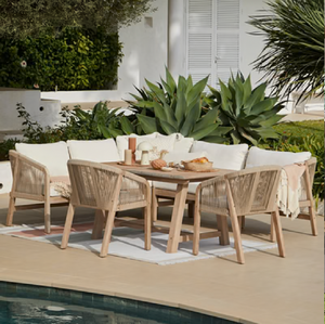 Conjunto de patio de ratán natural de tejido abierto con sofás curvos, sillones y mesas auxiliares redondas, disponible a precios de mayorista. - Product Image 3