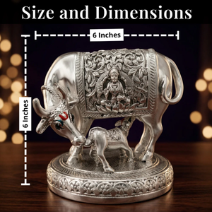 Handmade 24K Gold Plated Kamdhenu Cow Calf Idol Engraved Religious <b>Figure</b> Tabletop Decor for Home Office Diwali Wedding Living - Product Image 4