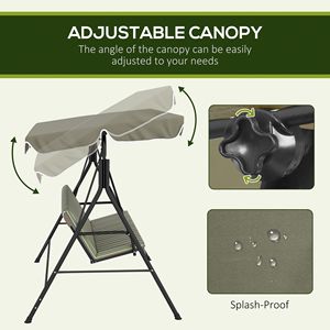 Dondolo da Esterno a 3 Posti con Cuscini Impermeabili Beige e Verdi, Struttura in Acciaio e Tettuccio Inclinabile Regolabile per Giardino e Patio - Product Image 4
