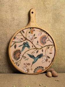 Plateau de service rond en bois émaillé de luxe moderne personnalisé, de qualité alimentaire, fait main, vaisselle décorative, fournisseur exportateur - Product Image 6