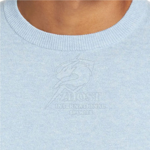 Men's <b>Light</b> <b>Blue</b> 100% Cotton Crew Neck Sweatshirt Pullover Knitted Sweater Front Logo Print Regular Fit Winter Wear OEM Service - Product Image 5