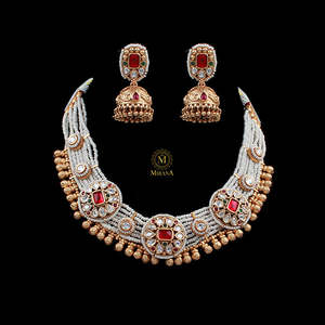 Antique Gold Plated Pearl <b>Bridal</b> <b>Necklace</b> & <b>Earring</b> <b>Set</b> - Product Image 1