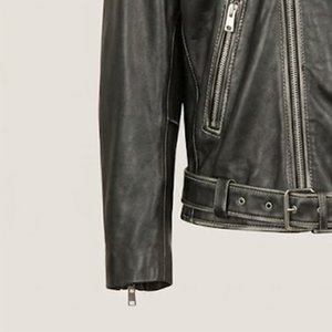 Veste de moto en cuir véritable pour hommes, style motard, col rabattu, fermeture éclair, ceinture, coupe ajustée, pour l'automne et l'hiver - Product Image 6