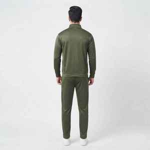 Ensemble de survêtement décontracté pour homme, vert olive, fermeture éclair intégrale, 2 pièces, couleur unie, poches latérales, coupe classique, pour l'automne - Product Image 2