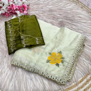 Sari de Seda Rangoli de Diseño Exclusivo con Blusa Elegante, Moderno y Estilizado, Última Moda India, para Fiestas, Casual, para Mujer - Product Image 1