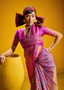 Sari en soie pure avec chemisier, vêtements ethniques Inde Pakistan, sari à prix bas avec bordure tissée - Product Image 3