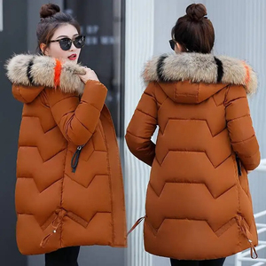 Women's Winter <b>Quilted</b> <b>Jacket</b> With Fur Hood Long Sleeve Zipper Closure Thick Warm Coat Solid Color Parka Outwear - Product Image 4