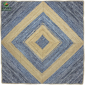 Tapis en jute et denim tressés faits à la main, écologiques, 300 cm x 300 cm, avec design personnalisé pour usage domestique et commercial - Product Image 6