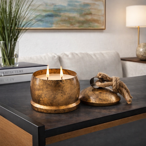 Bougie moderne en métal avec couvercle à accent corde, double mèche, flamme apaisante, cire à combustion longue durée, ajoute un confort sophistiqué aux salons - Product Image 4