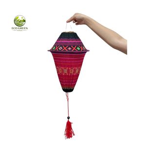 Boho Ethnic Brocade Hanging Lantern Handmade Northwest Vietnam Traditional Fabric Decoration for Hotels Restaurants - Product Image 3
