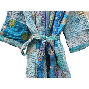 Kimono Khambhadiya acolchado de retazos hecho a mano para dama de honor, ropa de dormir para mujer, estilo bohemio, 100%, seda, Verano - Product Image 5