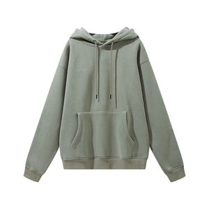Sweat-shirt à capuche unisexe surdimensionné en molleton de coton marron uni, style décontracté pour l'automne, avec poches, coupe classique, tricoté - Product Image 4