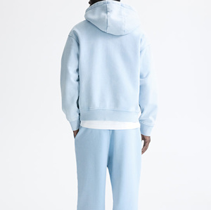 Sweat-shirt à capuche zippé pour homme, uni, hiver, avec broderie 3D, en polaire polyester/coton, cordon de serrage, poches kangourou, coupe décontractée ample - Product Image 4