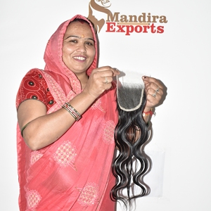 Extensiones de Cabello Natural Sin Procesar, Cabello Remy del Templo de Tamil Nadu, Cutícula Alineada, Ondulado Natural Negro, 44 Cierre, 100g - Product Image 3