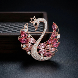Rose Gold Swan Brooch With Pink Marquise Crystals And Diamond Women's Romantic Animal <b>Pin</b> Jewelry Gift - Product Image 4