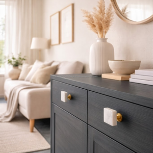 Pomo de Gabinete de Mármol Blanco Natural con Tornillo de Latón, Tirador de Cajón de Cocina, Herraje Moderno de Piedra para Muebles 4x4x6cm - Product Image 5