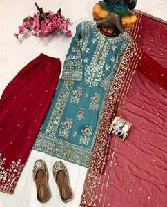 Ensemble Kurti et Palazzo pakistanais brodés avec dupatta |   Vêtements ethniques pour femmes, tenues de mariage, vente en gros - Product Image 6