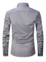 Chemise habillée grise extensible pour homme, manches longues, col rabattu, couleur unie, anti-plis, boutonnée