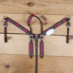 Ensemble de bridon et de harnais western en cuir fait main avec têtière et collier, de haute qualité, marque indienne - Product Image 2