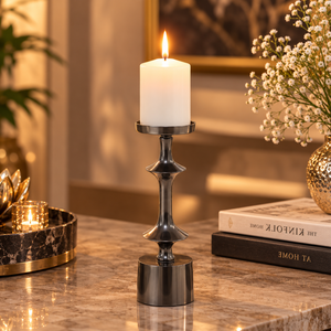 Ensemble de 3 porte-bougies en argent poli pour centre de table, décoration de la maison |   Supports de bougies en métal modernes pour la salle de séjour - Product Image 2