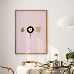 Arte Minimalista en Lienzo para Cocina, Elementos de Desayuno, Ilustración Pastel, Tema de Café y Brunch - Product Image 3