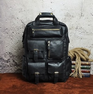 Functional Vintage Leather <b>Backpack</b> <b>Waterproof</b> Anti-Theft Laptop Rucksack Genuine Leather Satchel LBP-0333 - Product Image 2