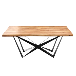 Table de salle à manger et de cuisine en bois d'acacia naturel, forme irrégulière, finition métallique industrielle noir mat, pieds araignée, bords naturels courbés - Product Image 3