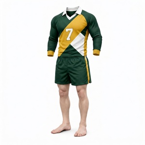 Conjunto de Uniforme de Rugby Verde y Amarillo para Hombre, Manga Larga, Cuello en V, Sublimado, Absorbe la Humedad, Ajuste Atlético, para Todas las Temporadas - Product Image 1
