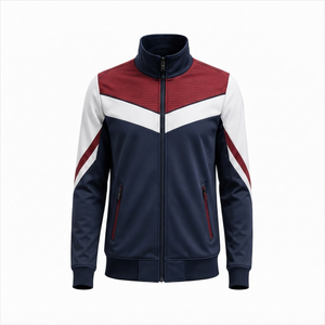 <b>Men's</b> Color Blocking Varsity <b>Jacket</b> Full Zip Stand Collar Sporty Style Autumn Wear Polyester Material Breathable Quick Dry <b>Long</b> - Product Image 1