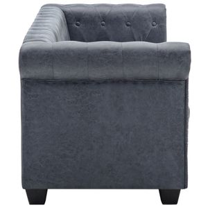 Sofá Chesterfield de cuero de ante artificial gris de 3 plazas para sala de estar - Product Image 6