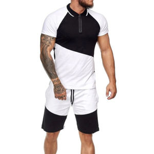 Ensemble survêtement décontracté personnalisé avec logo, en polyester/coton, coupe-vent zippé, short et pantalon cargo - Product Image 4
