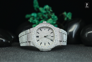 Reloj de Lujo para Hombre de Acero Inoxidable con Caja y Brazalete con Incrustaciones de Diamantes, Pantalla Analógica de Fecha, 38 mm - Product Image 1