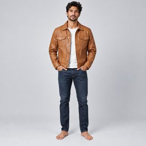 Vestes pour hommes en cuir véritable, nouvelle mode, vente en gros, 100% cuir de mouton véritable, couleur verte, col montant, style motard - Product Image 1