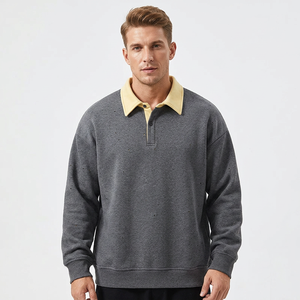Sweat-shirt décontracté surdimensionné à manches longues pour homme, en molleton gris et jaune, anti-rétrécissement, en polyester, avec col boutonné - Product Image 3