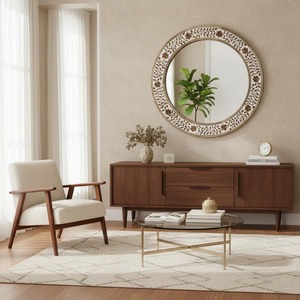 Eco-Friendly Style Bone Inlay <b>Round</b> Wall Hanging <b>Mirror</b> with Glass Home Office Decorative Floral Inlay Frame For <b>Bathroom</b> - Product Image 2