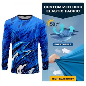 Nouveau meilleur fournisseur de chemises de pêche sublimées pour hommes, manches longues, séchage rapide, protection solaire, logo personnalisé, chemise de pêche pour l'extérieur - Product Image 2