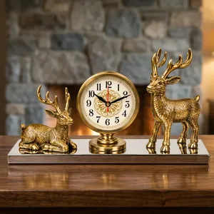Decorative Deer and Stag Table <b>Clock</b> with Antique Metal Finish Elegant Wildlife Figurine <b>Mantel</b> <b>Clock</b> for Luxury Home Office - Product Image 4