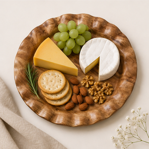 Wholesale Handcrafted Acacia Wood Ruffle Charger <b>Plate</b> Eco-Friendly Scalloped Round Wooden Dinner <b>Plate</b> for Wedding Table <b>Decor</b> - Product Image 4