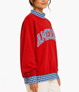 Manufacturer Custom Logo Women's <b>Mock</b> <b>Neck</b> Sweatshirt Letter Applique Patchwork Loose Long Sleeve Contrast Polka Dot <b>Top</b> - Product Image 2