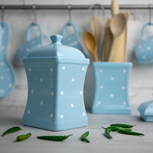 Charming Polka Dot <b>Storage</b> <b>Jar</b> With Easy Lift Lid Smooth Finish Space Efficient Design Freshness Lock <b>Kitchen</b> Organizer - Product Image 4